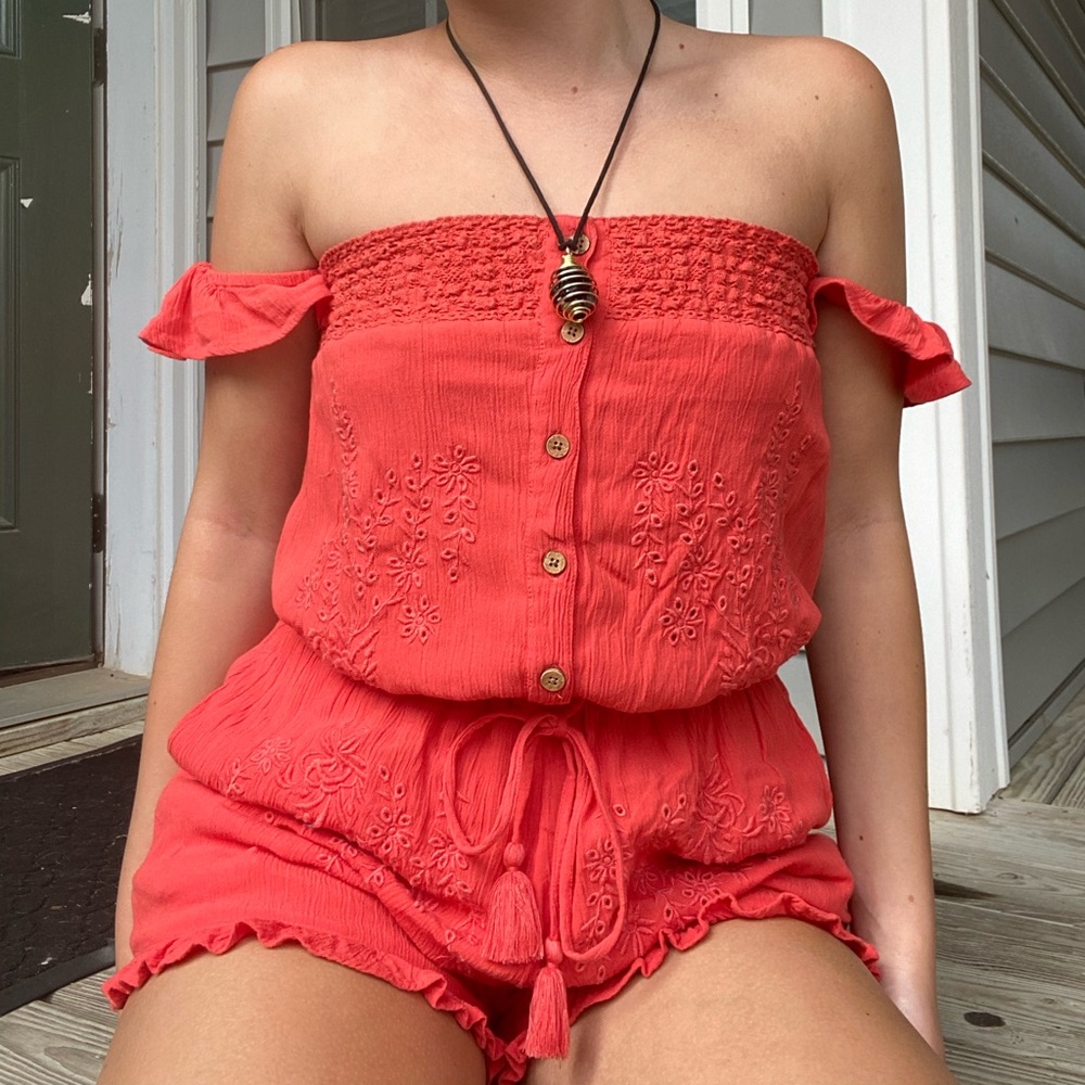 orange off the shoulder romper